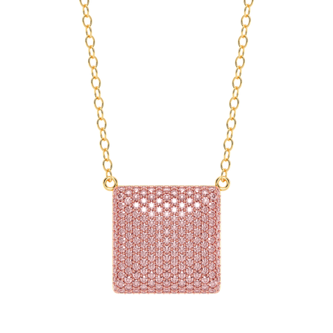 Cube Pendant Necklace in Pink