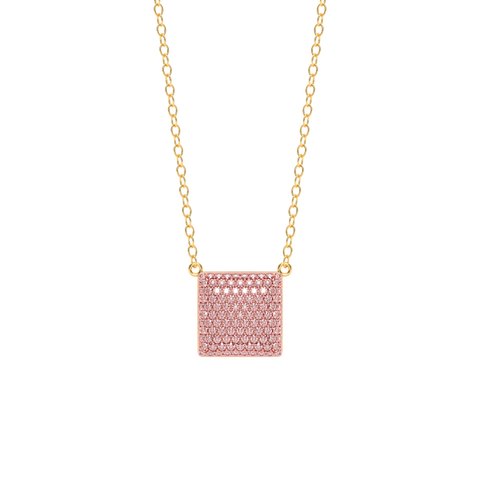 Cube Pendant Necklace in Pink