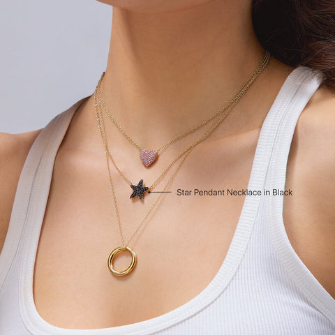 Star Pendant Necklace in Black