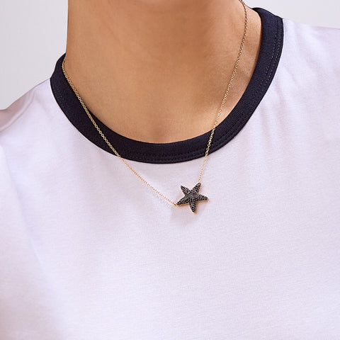 Star Pendant Necklace in Black