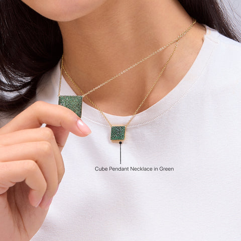 Cube Pendant Necklace in Green