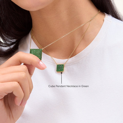 Cube Pendant Necklace in Green