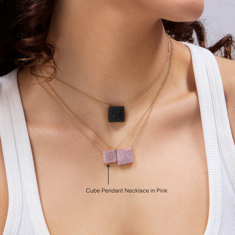 Cube Pendant Necklace in Pink