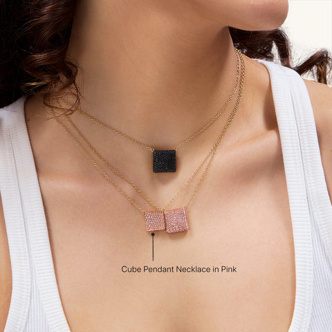 Cube Pendant Necklace in Pink