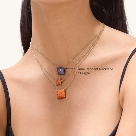 Cube Pendant Necklace in Purple