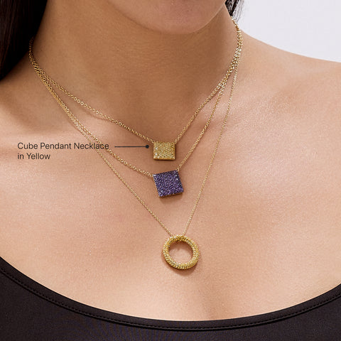 Cube Pendant Necklace in Yellow