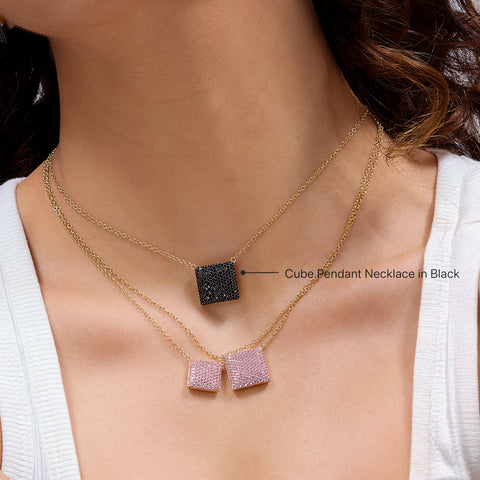 Cube Pendant Necklace in Black