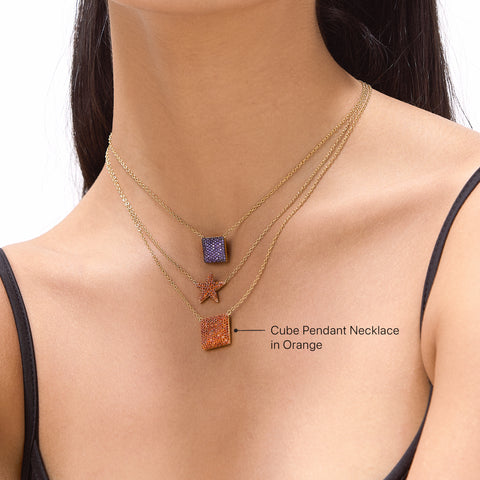 Cube Pendant Necklace in Orange