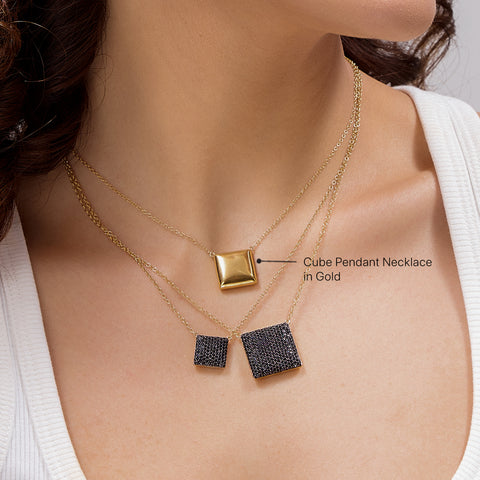 Cube Pendant Necklace in Gold