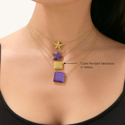 Cube Pendant Necklace in Yellow