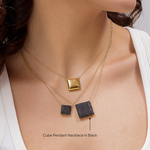 Cube Pendant Necklace in Black