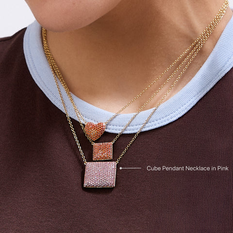 Cube Pendant Necklace in Pink