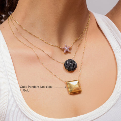 Cube Pendant Necklace in Gold