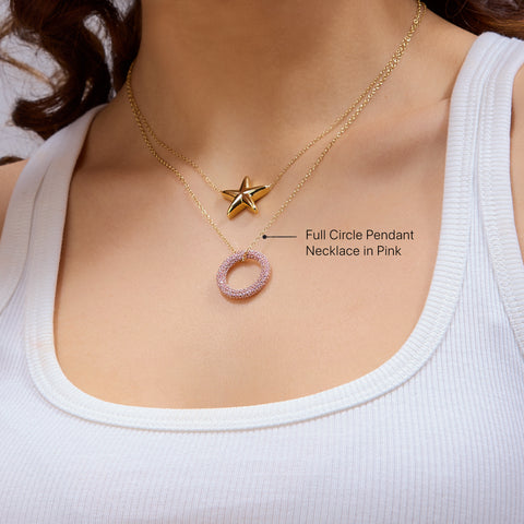 Full Circle Pendant Necklace in Pink