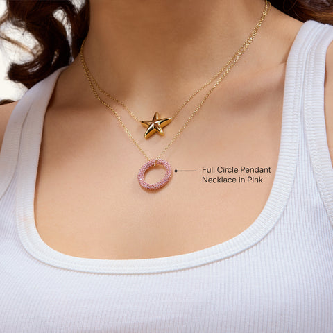 Full Circle Pendant Necklace in Pink