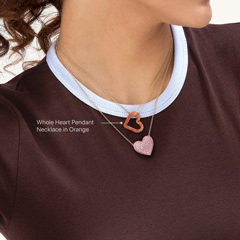 Whole Heart Pendant Necklace in Orange