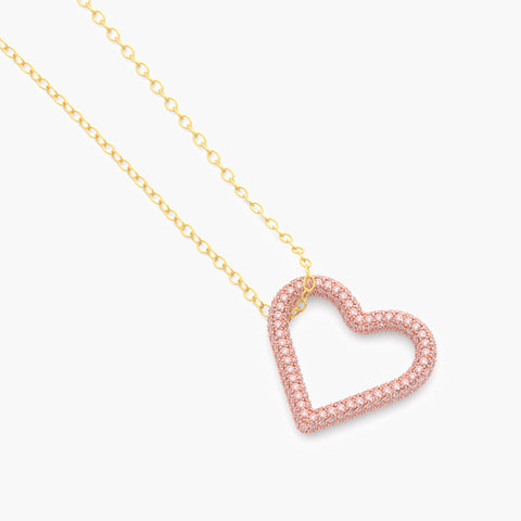 Whole Heart Pendant Necklace in Pink