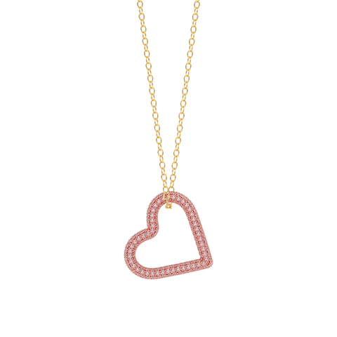 Whole Heart Pendant Necklace in Pink