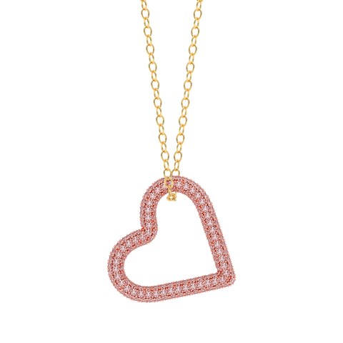 Whole Heart Pendant Necklace in Pink